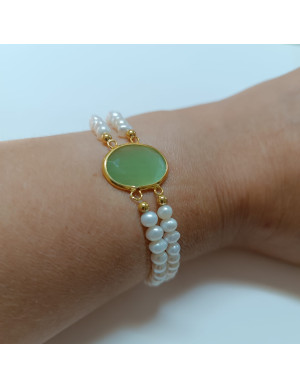 Pulseira dupla pérolas com centro 2
