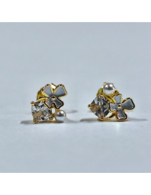 Brincos flor pedra e pérola 2