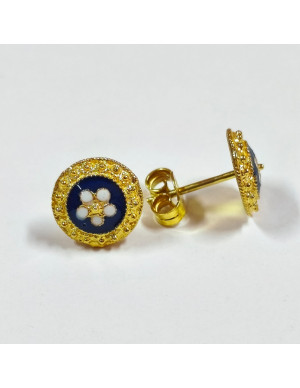 Brincos redondos com esmalte azul 2