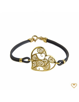 Pulseira cauchu com coração filigrana