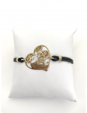 Pulseira cauchu com coração filigrana 2