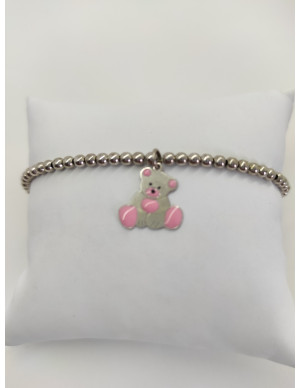 Pulseira elástica com esferas e urso