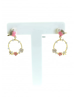 Brinco tornilho dourado flores e pássaro