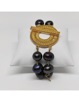 Pulseira dupla pérolas negras com fecho 2