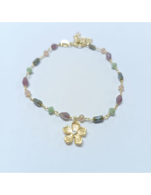 Pulseira pedras multicolores e flor 2