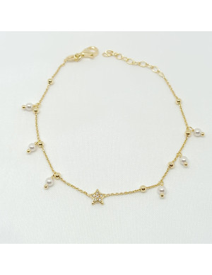 Pulseira estrela e pérolas