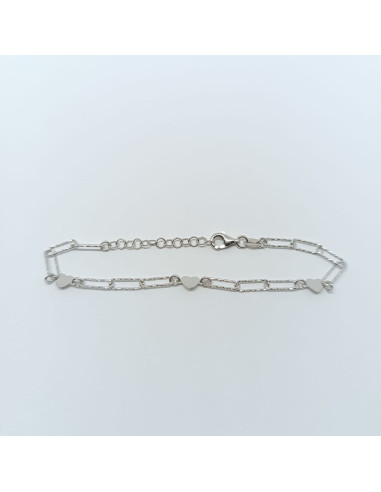 Pulseira prata elos e corações