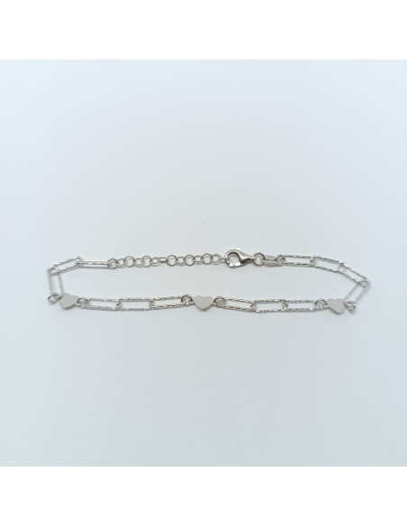 Pulseira prata elos e corações