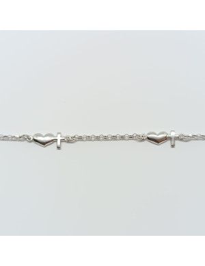 Pulseira coração e cruz